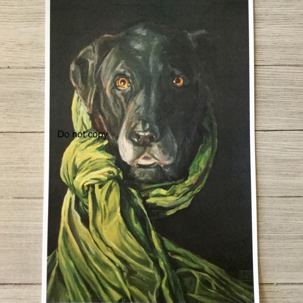 Original art print black lab dog painting